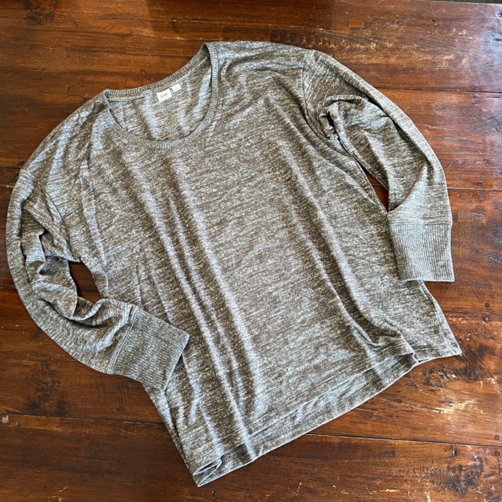 GAP Softspun Marled Green Scoop Neck Long Sleeve Soft Stretch Knit Top L